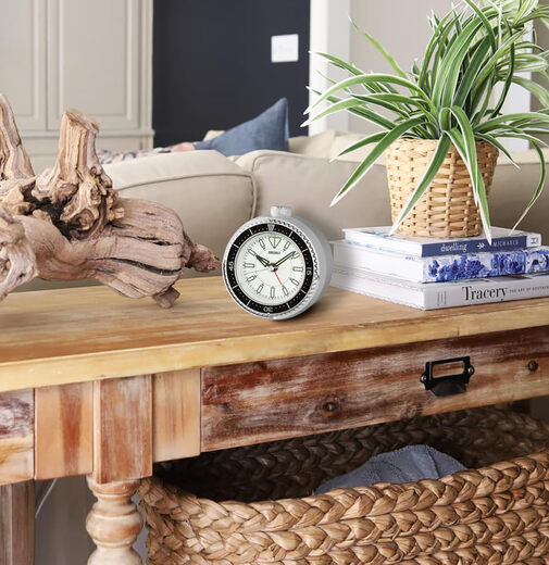 Seiko Mai Modern Non-Tick Bedroom Alarm Clock, 4 Inch, Silver