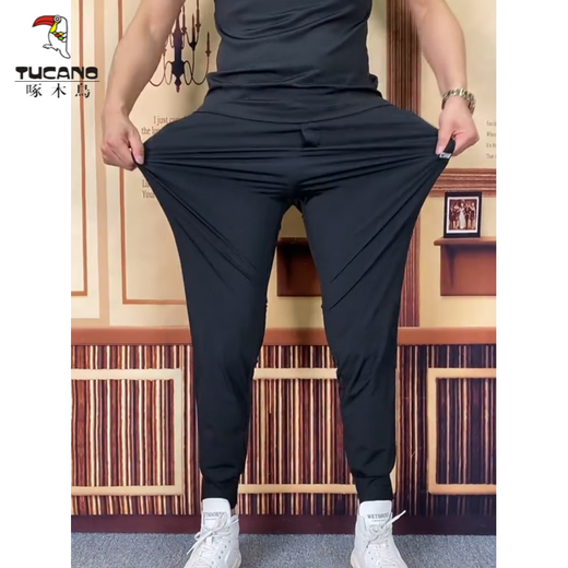 啄木鸟（TUCANO）夏季薄款男士黑色休闲裤帅气质时尚百搭舒适潮流修身运动卫裤 黑 单件短袖(9885款 29 (100-115)斤