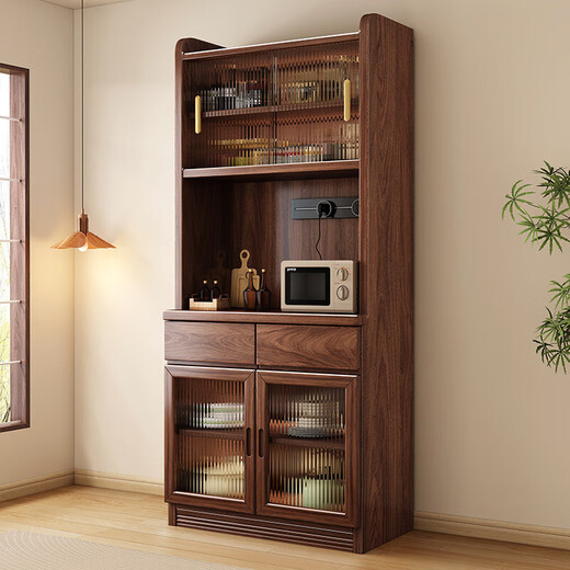 Yahua Xiangshe neue chinesische schwarze Walnussmännchen-Holzschrank gegen Wandschrank Haushalt Wohnzimmer Lagerschrank [keine elektrische Steckdose] Dreitüre Seitenschrankbaugruppe