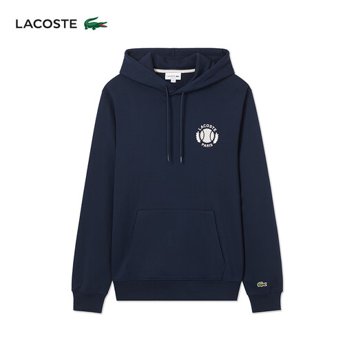 LACOSTE法国鳄鱼男装25春夏新款休闲百搭网球印花套头连帽卫衣|SH9764 166/藏青色 2XL 7