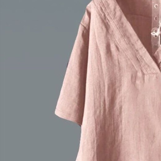 
Zimu Cotton and Line 2025 Summer Clothing for Women, irregular short-sleeved loose slim literary solid color V-neck T-shirt top 3271 White L (Suggested 115-125Jin [Jin equals 0.5 kg])