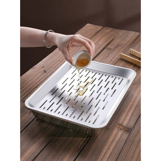 
XMSJ Thickened Stainless Steel Kung Fu Tea Tray Household Rectangular Drain Pallet Water Leaking Water Connection Tray Filter Water Storage Japanese Water Storage Tea Tray 3527 6cm