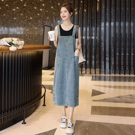 
Cypress House denim strap skirt 2025 spring and summer new style college style loose mid-length dress