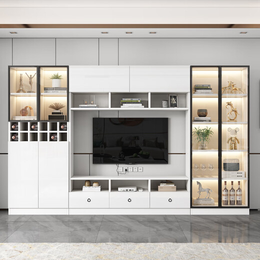 
Anerya Jiangyuyuan TV Cabinet Background Wall Cabinet Integrated Solid Wood Storage Cabinet Storage Cabinet Customized Living Room TV Cabinet [Jianyuyuan] Style 14380*210*35cm Door Installation
