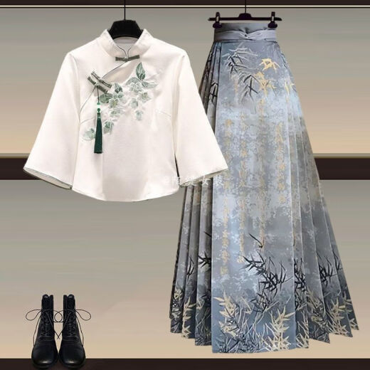 GTYUWVG薄荷绿曼波风新中式汉服上衣连衣裙女2025春夏新款国风马面裙套装 汉服上衣+1289粉色马面裙两件套 3XL  建议160-180斤