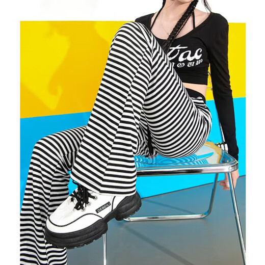 
2025 spring and summer drooping stripes loose casual micro-flare pants high waist wide-leg pants floor-sliding long pants women's trendy color [MY-686] M