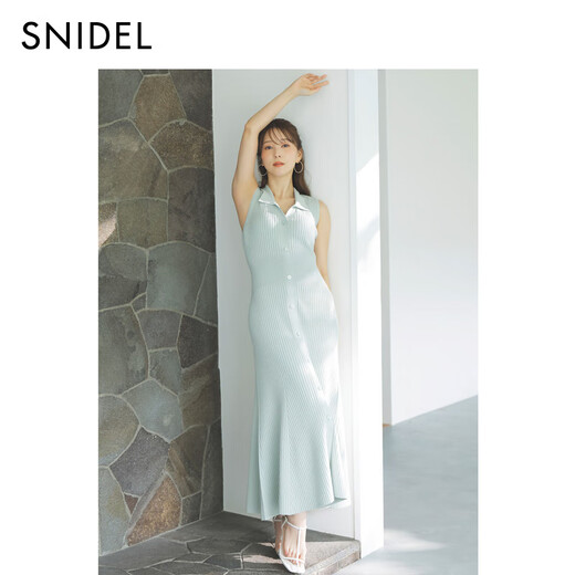 SNIDEL春夏优雅翻领收腰罗纹针织鱼尾连衣裙SWNO252056 粉色 均码 (F)