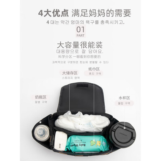 婴儿车挂包收纳袋多功能通用大容量置物袋儿童遛娃神器手推车挂包 米色小熊【配挂钩+肩带】