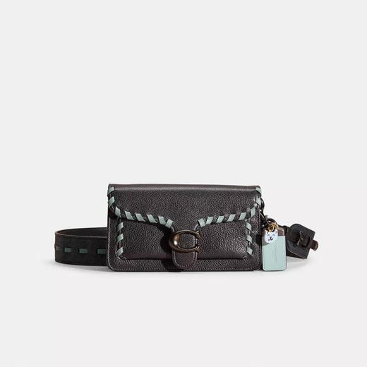 蔻驰（COACH）时尚女士手拿包 精致皮革与经典帆布三隔层设计 Pewter/Black