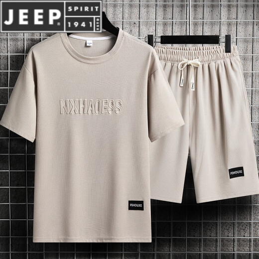 
JEEP SPIRIT casual sports suit men's summer ice silk t-shirt thin shorts large size short sleeves handsome paired with two-piece set set-TZ829 gray [top + pants] M Recommended 90-110Jin [Jin equals 0.5 kg]