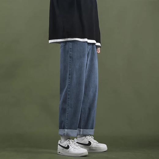 Peak Pauluo (Dingfengbaoluo) jeans men's tide brand loose straight port wind wide leg leisure spring and summer long pants men 722 retro blue m