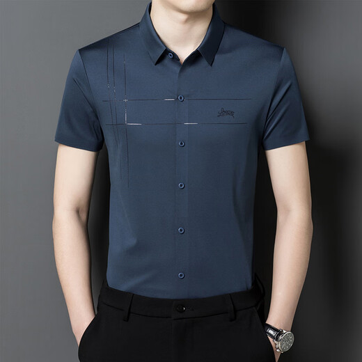 CEO雅戈尔喜爸爸装参加结婚宴礼服公公短袖衬衫衣男士夏季半袖衬衣 红色 XL 175