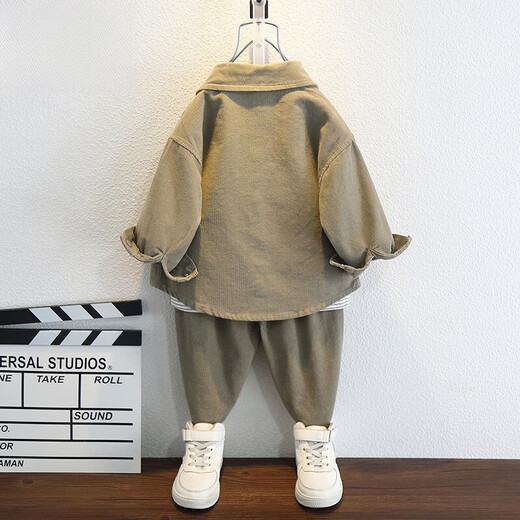 G.duck Boys Autumn Clothing Set 2025 Baby and Children's Clothing New Jacket Clothes Fashionable Baby Korean Style Casual Two-piece Set Trendy Khaki Color 100 cm