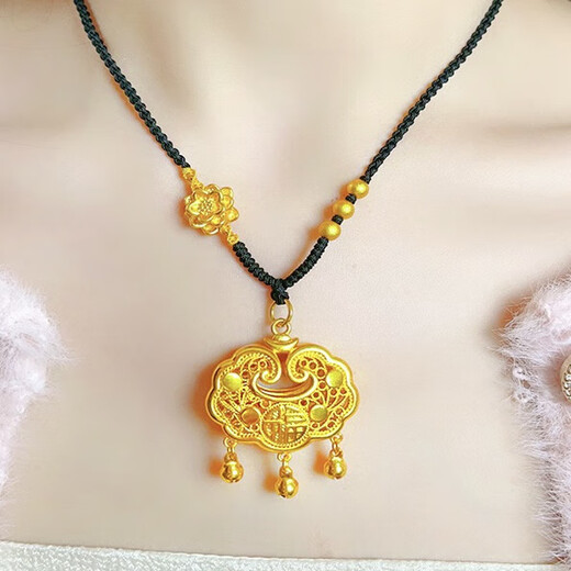 LZJV new 18K gold-plated pendant safety lock women's lanyard 3D hard longevity lock necklace gift girlfriend gold-plated silver-plated Chopard necklace + longevity lock pendant