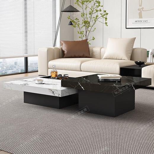 Pupan Italien minimaliste rock rock table basse Luxury Luxury Modern Simple salon marbre Petit appartement carré haut et basse combinaison 80 * 80 * 45 petite table basse +12 0 * 120 * 3519 Décoration entière