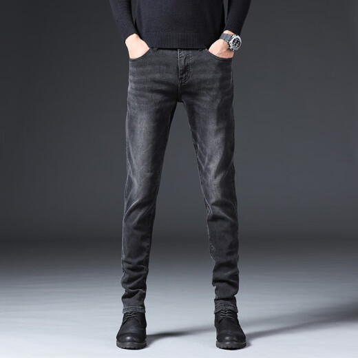 
Giordano (Giordano) broken code Hong Kong autumn and winter black gray jeans men's Korean style slim foot elastic plus velvet trendy casual pajamas 1048 black one size 28
