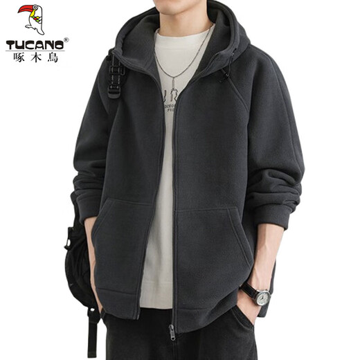 Woodpecker (TUCANO) Austrian velvet jacket men's autumn and winter new velvet hooded jacket for men and teenagers all-in-one velvet sports cardigan coat 10268-1-K0905 gray velvet XL about 145~165Jin Jin equals 0.5 kg can be worn