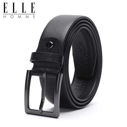 Elle Homme Men's Belt, Top Layer Cow Hide Pin Boucle de boucle, ceinture décontractée à la mode, cadeau d'anniversaire noir 3615 pour hommes