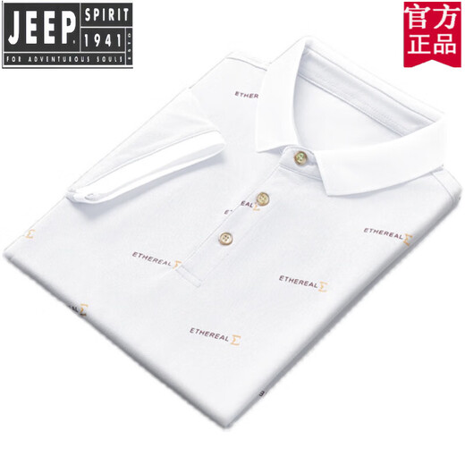 吉普（JEEP）官方品牌2025新款夏季翻领男士短袖t恤休闲潮牌POLO衫带领子半袖 官方旗舰白色QY679 M