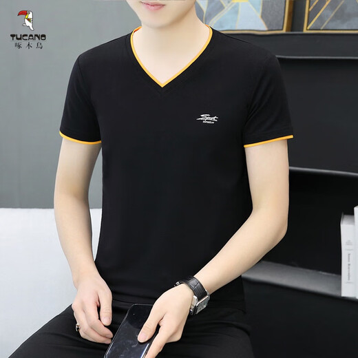 
Woodpecker (TUCANO) T-shirt for men's new short-sleeved V-neck Korean slim-fit men's base shirt half-sleeved casual summer T-shirt top trendy T 693 dark gray XL