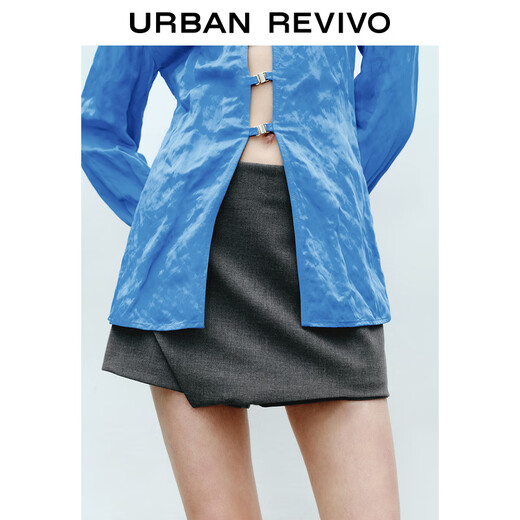 UR2025 Spring New Women's Gray Commuting Temperament Fake Two-piece High Waist Shorts UWM650020 Dark Gray Gray (Short) S