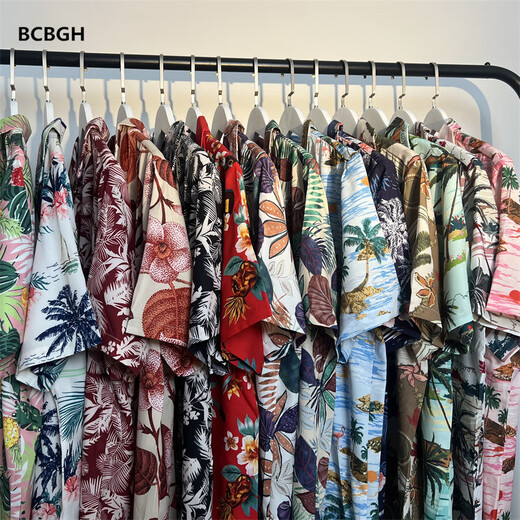 Fhhuabd thai-Stil Vintage Kubanischer Kragen kurzärmelig Blumenhemd Männer und Frauen Lose Paar Hawaiian Style Ice Seide Kurzärärmeleide 831 2xl