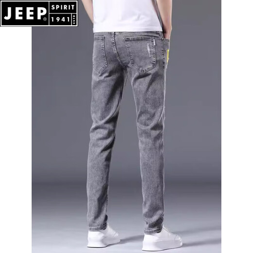 Jeep Spirit Jeans Мужские стройные ноги мужские брюки разорванные модные бренды эластичное похудение 2025 Летние тонкие брюки с длинными мужчинами 6636 черные 30 (2 фута 3) 120jin [Джин равняется 0,5 кг]
