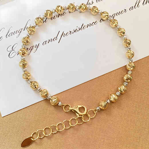 Chishe 18K gold olive bead diamond bracelet vs large and small two-color bouncy bead bracelet plain gold for women, fashionable and versatile, white + light gold