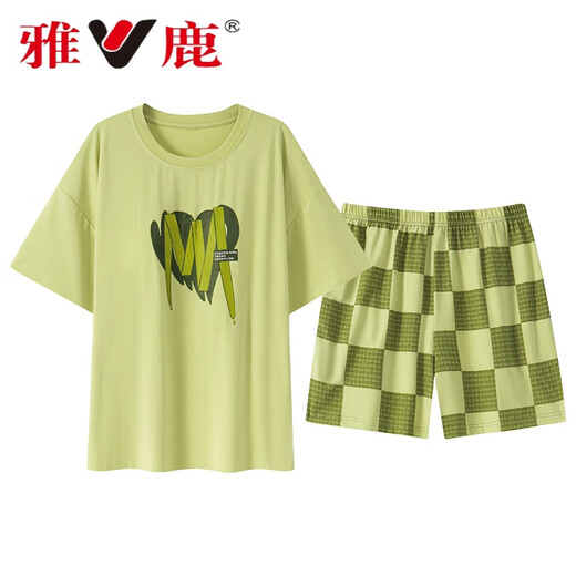 Yalu Pyjama modal d'été pour femme avec ceinture en soie glacée, coussinet d'allaitement, manches courtes, grande taille, peut être porté à l'extérieur de la maison, costume deux pièces, coussinet d'allaitement, style cool 12611 M femelle (70-95 Jin Jin est égal à 0,5 kg)