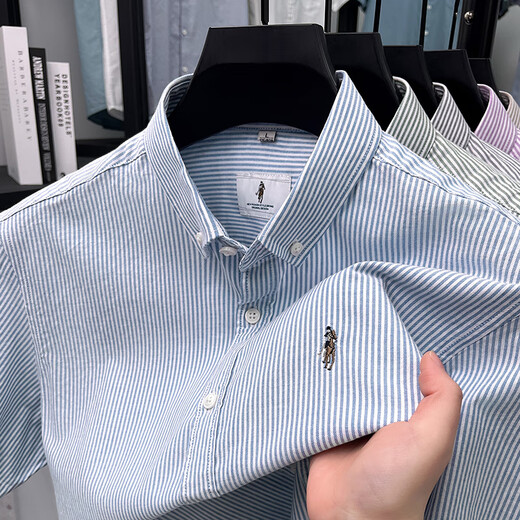 
Classic car 100% pure cotton summer short-sleeved striped shirt for men business casual versatile shirt for iron and anti-wrinkle top AN15269 green 2XL
