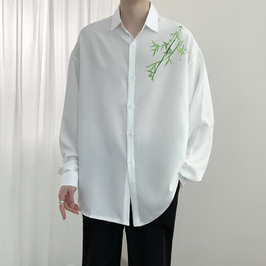 Fhhuabd nueva camisa china primavera y otoño se vean guapos de gran tamaño gran pulgada tendencia nacional bambú camisa casual estampada chaqueta 1105# camisa de hierro gratis de hierro gratis 9xl [290-320Jin [Jin equivale a 0.5 kg]]]