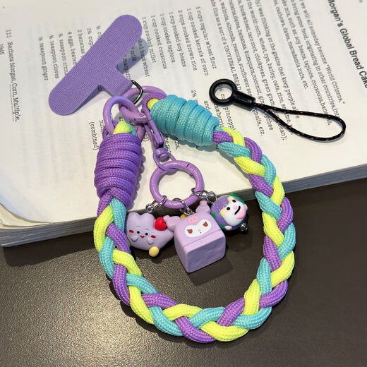 Youmipa cute ins mobile phone lanyard short hand-held woven wrist pendant durable cartoon hanging chain strong mobile phone chain black kulomi + woven bracelet black and white grid black card strip small black rope