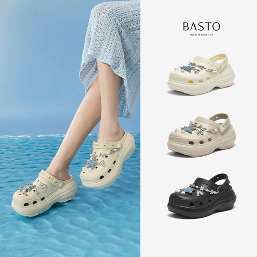Bestu 2025 Summer New Casual Thick-Soled Croc Shoes Women's Heightening Baotou Back Hollow Sandals B3092BH5 White 38