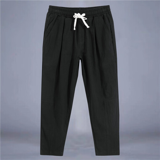 Fox Donkey Fox Nouveau pantalon chinois en coton et en ligne Men Men Fin Loose Wide Jambes Coton et ligne Pantalon décontracté simple Pantalon Cropped Men Green XL