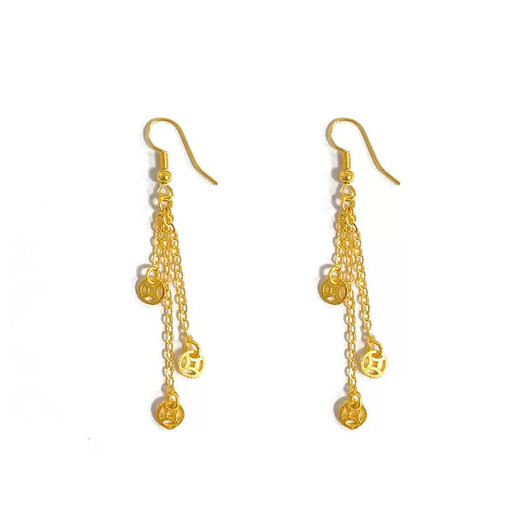 Vietnamese sand money coin tassel earrings earrings brass gold-plated women's fashion long coin hook earrings earrings a pair of coin tassel earrings