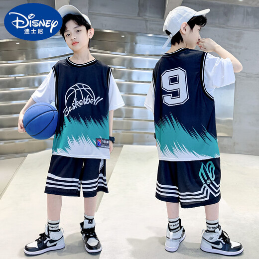Disney boys summer quick-drying suit jersey handsome sports internet celebrity mid-da kids sleeveless vest summer children's basketball uniform PPX-6086 black 120 recommended for 6-7 years old
