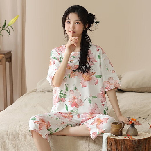 Modal Summer New Chinese Pyjamas setzt kurzärmelige Frauen-Hauskleidung, die gekürzt wurden, geholfen im Sommer. Dünner Stil ist bequem. Y9901 M (Empfohlen 75-95jin [Jin ist gleich 0,5 kg]))