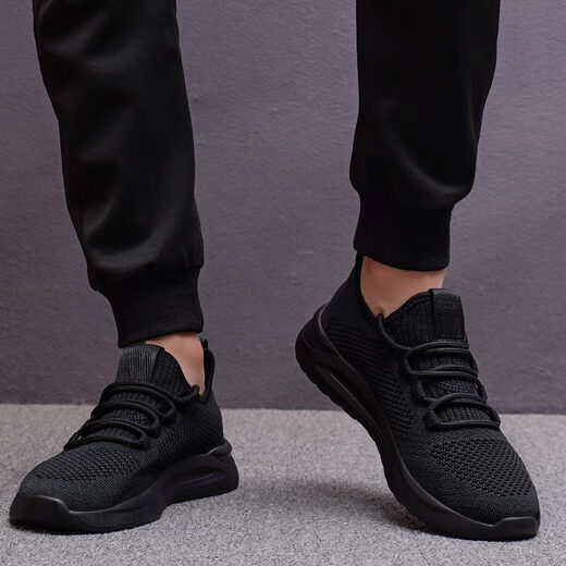 Xuanzhu Huilirui 2025 spring and summer sports shoes men's shoes mesh fashion Korean versatile casual breathable shoes running shoes 9905 black 39