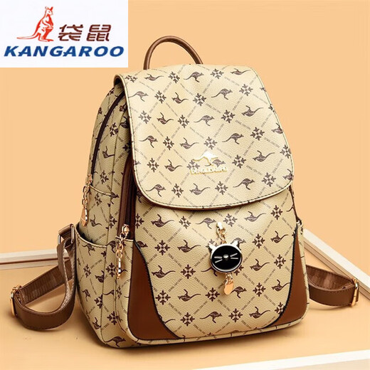 Kangaroo (KANGAROO) leather backpack for women 2024 new summer fashion casual middle-aged large capacity cowhide backpack versatile mommy bag DS brown