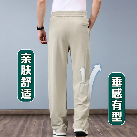 啄木鸟棉麻男裤夏季薄款男士休闲裤中年亚麻裤男宽松阔腿裤子冰丝运动裤 豆绿【高端棉麻】 XL