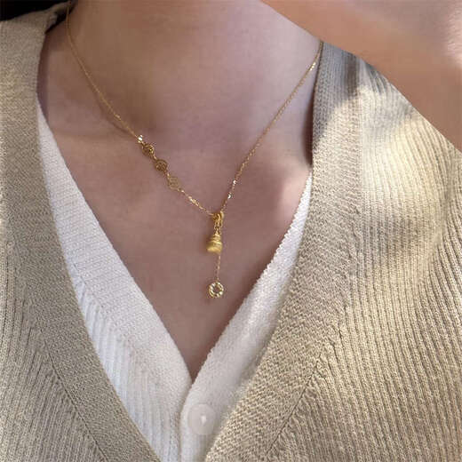 Shien retro light luxury gold brushed small gourd necklace with the word 