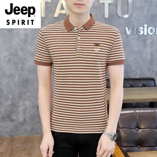 JEEP SPIRIT brand ice silk short-sleeved T-shirt men's summer 2025 new collared striped Polo shirt T-shirt men's casual clothes Y6626 gray 2XL 180