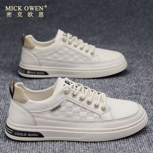 
MICK OWEN men's shoes 2025 new spring and autumn wear-resistant leather shoes for men's British shoes for men's sports and casual board shoes trendy shoes white N695 39