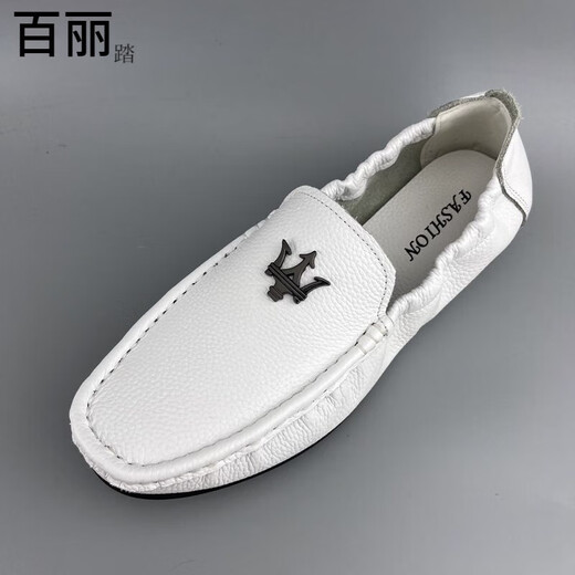 百丽踏皮面豆豆鞋男软面软底鞋休闲百搭男士乐福鞋男潮流正装感薄款 6629蓝(皮鞋码脚胖宽加大一码 43