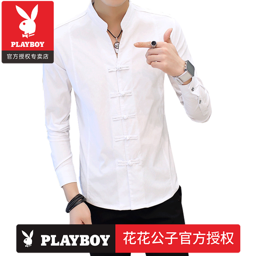 Playboy (Playboy) Chinesisches Top -Shirt Herrenanzug Innere Wear Retro -Stil Herrenhemd Chinesische Tang Anzug Ständer Kragen Lose Langarm Marke 9905 Schwarz (Langarmgefühl) m