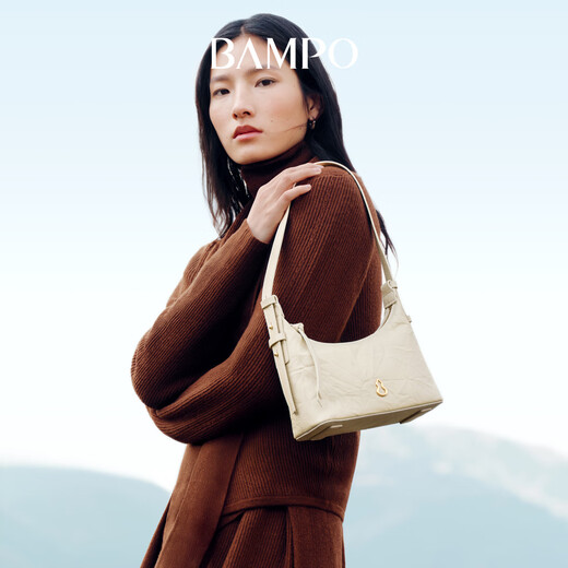 Bampo Jinyuan bag, first-layer cowhide HOBO bag, 2025 new textured soft leather cross-body armpit bag, shoulder bag, black carbon 930