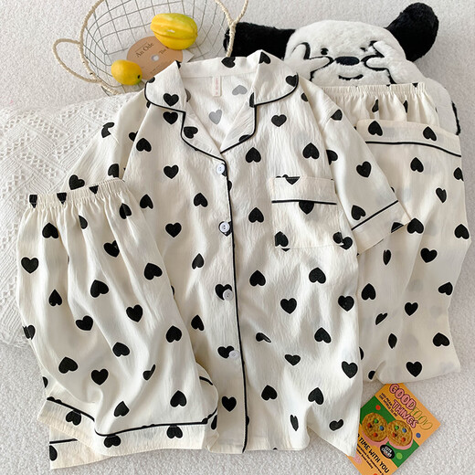 荣西图（RONGXITU）云朵棉睡衣女夏款可爱小狗卡通短袖三件套家居服可外穿 9901#粉边米可 170 M
