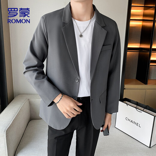 
ROMON casual suit men's commuting suit easy to care versatile jacket loose professional formal wear ZHK13 dark gray XL