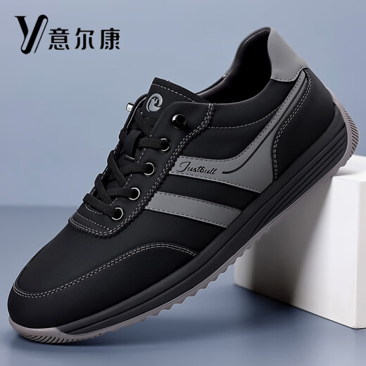 YRC意尔康意尔康2025春季新款男鞋韩版潮流真皮软底防滑休闲运动鞋阿 YEK.SJ7371黑色 40