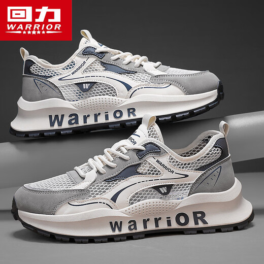 回力（Warrior）运动鞋透气网面休闲鞋男跑步老爹鞋L759N 米灰蓝 41
